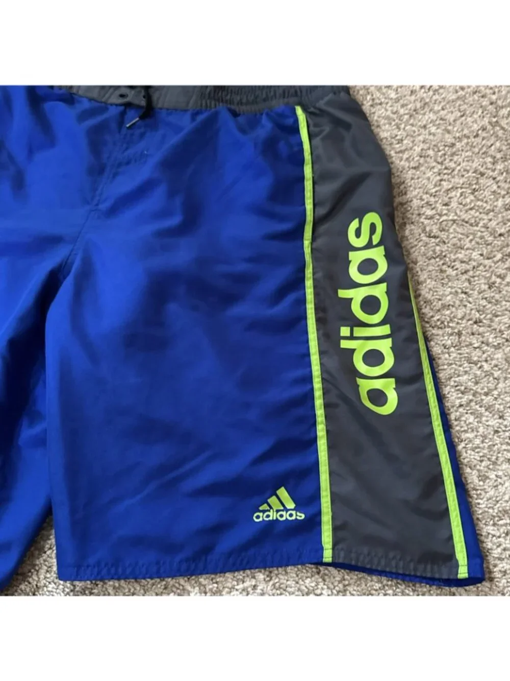 Adidas Swim Trunks Men's XXL Blue Gray Neon Green Board Shorts Mesh Lined